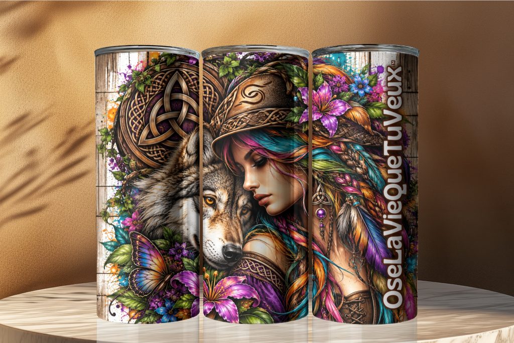 1 Bouteille 20 oz — Femme et loup